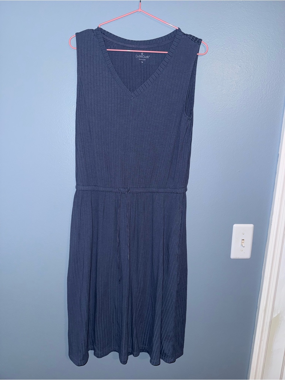 Cuddl Duds Navy Ribbed V-Neck Midi Dress